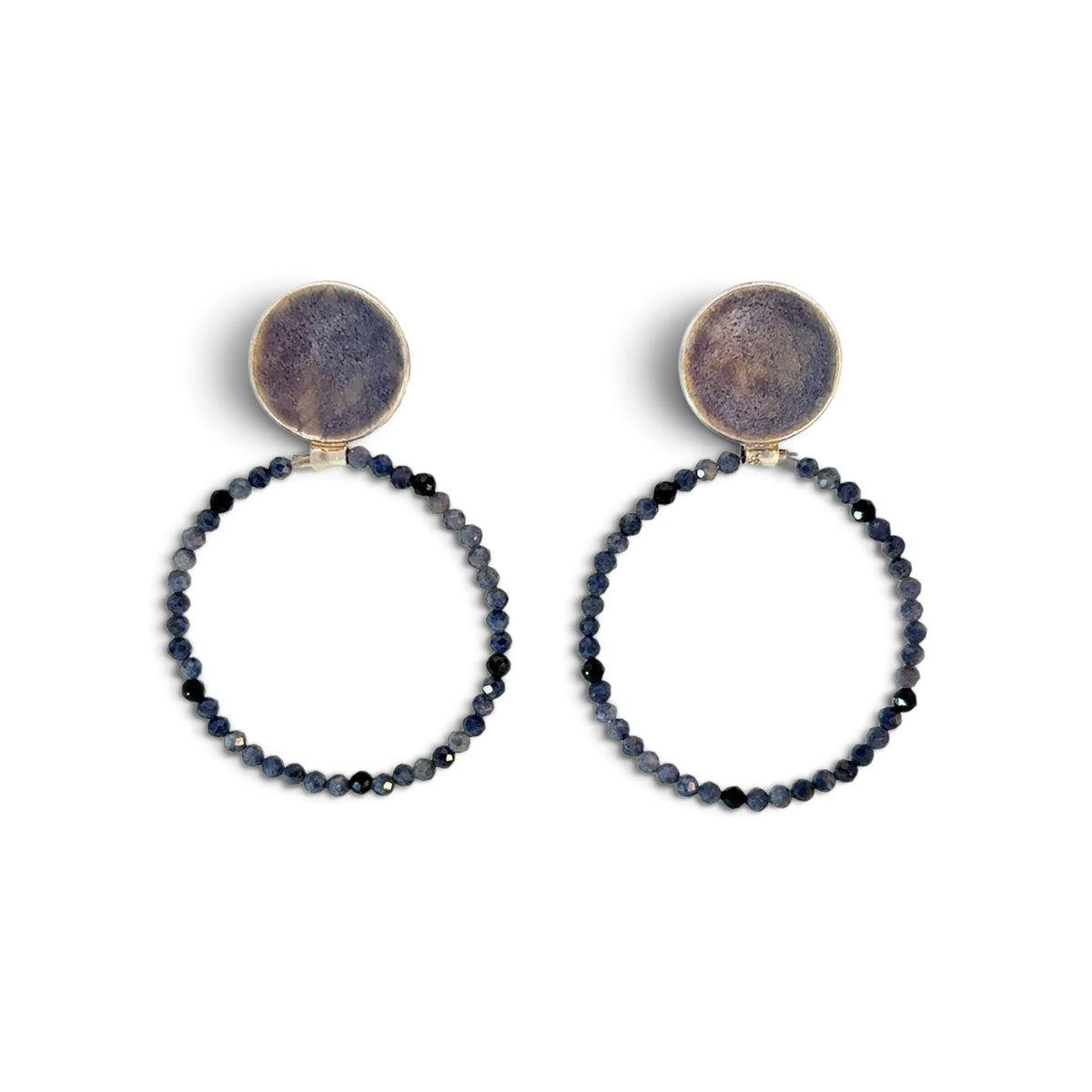 Sarah Perkins: Enamel and Bead Earrings, Indigo