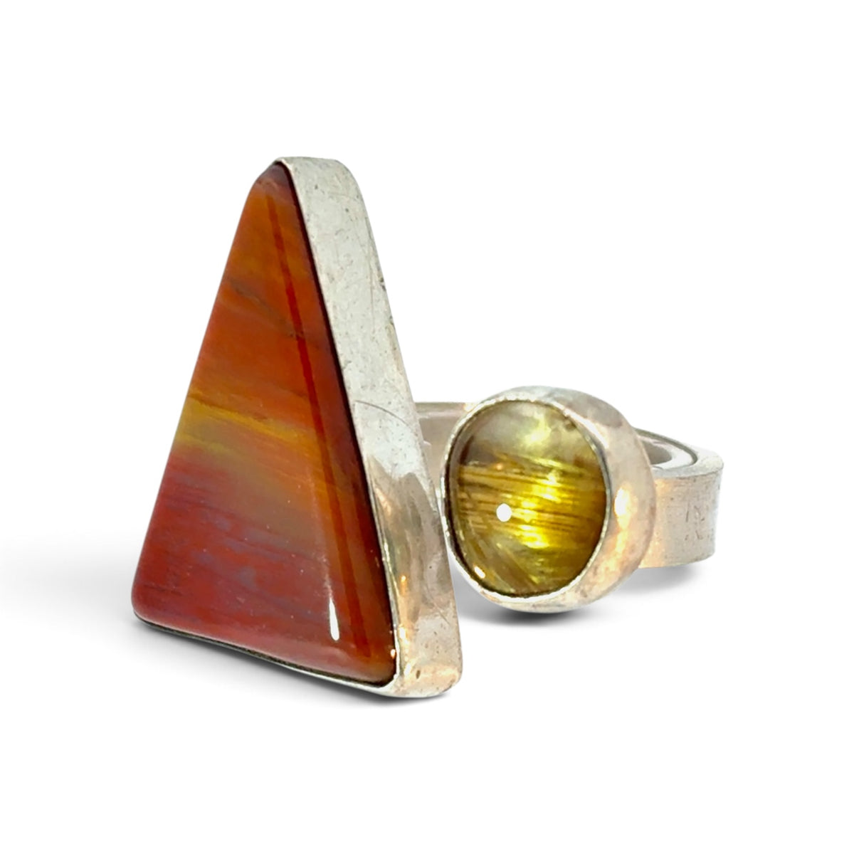 Dirigible Design/ Melanie Schlossberg & Blake Smith: Wrap Ring with Petrified Wood and Rutilated Quartz