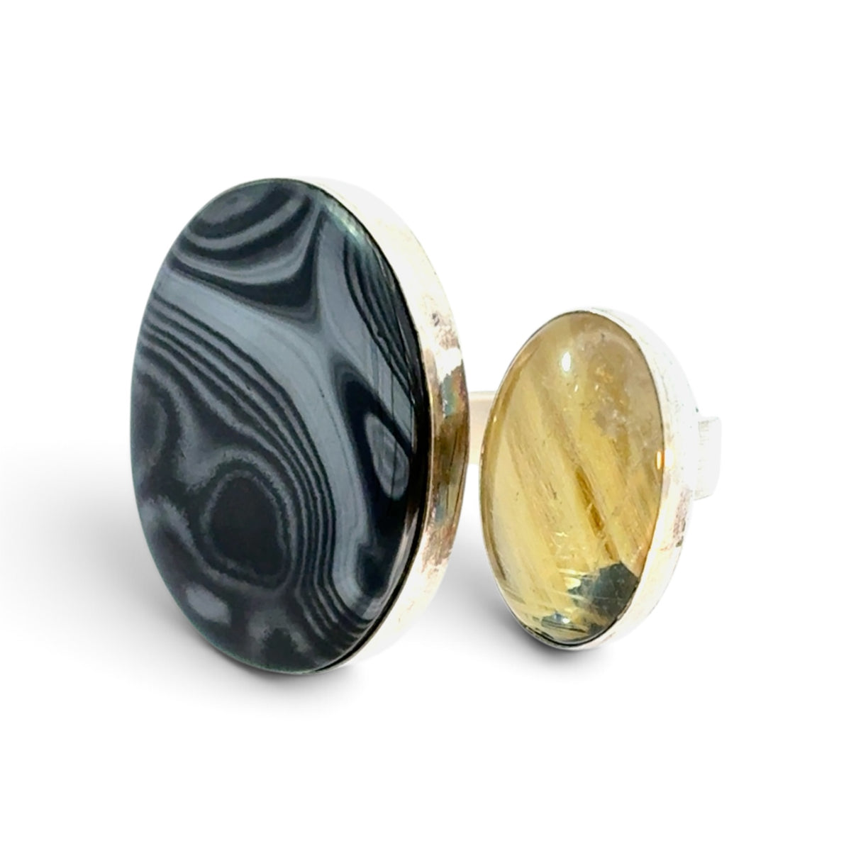 Dirigible Designs: Wrap Ring with Psilomelane, Rutilated Quartz