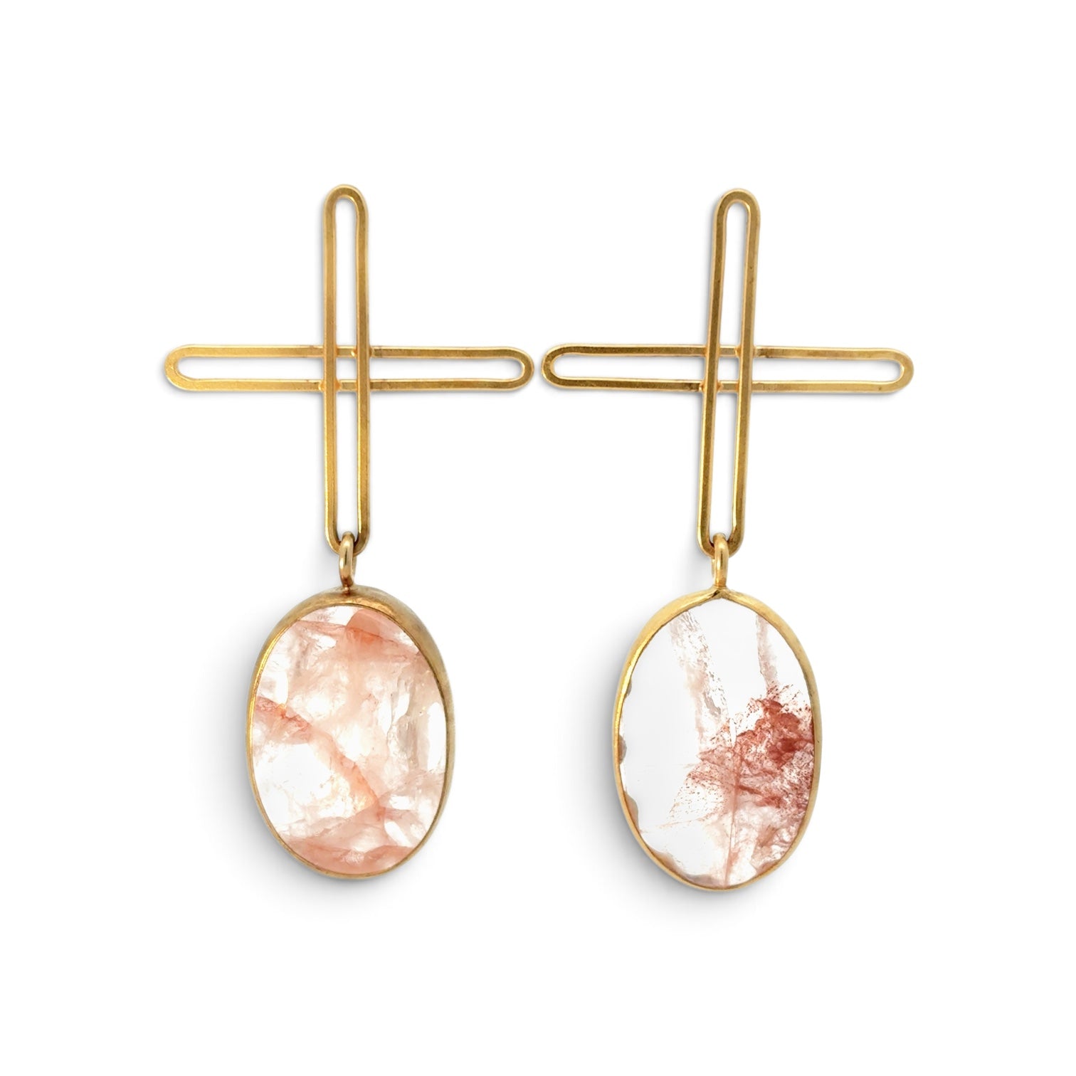 Emily Rogstad: Strawberry Quartz Plus Drop Earrings, 14k vermeil