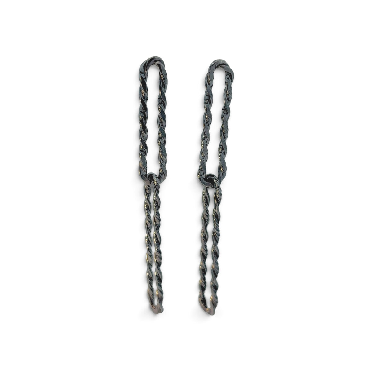 Emily Rogstad: Twisted Link Earrings, Oxidized Silver