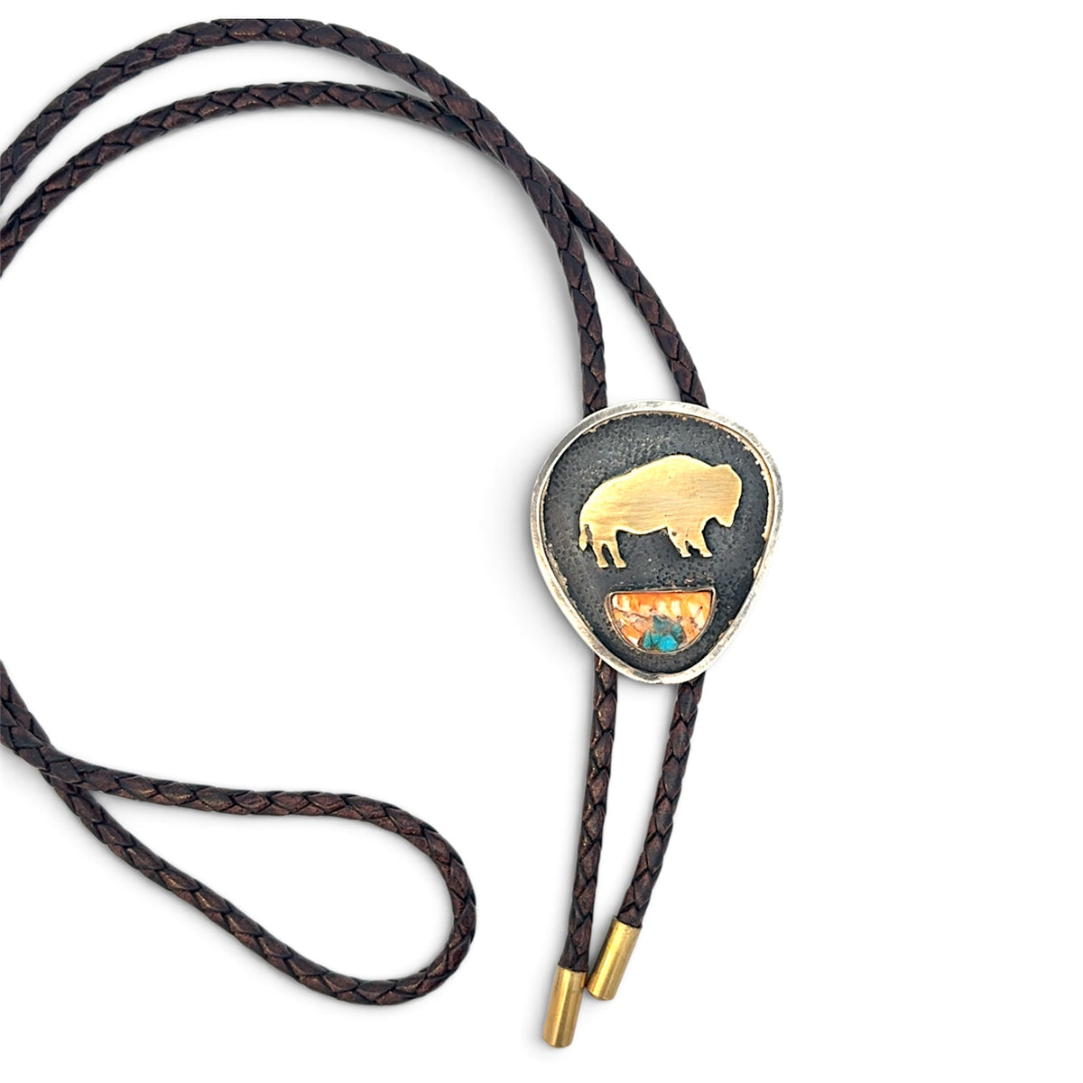 Wyatt Nestor-Pasicznyk: Spiny Oyster Shell, Turquoise, Buffalo Bolo Tie