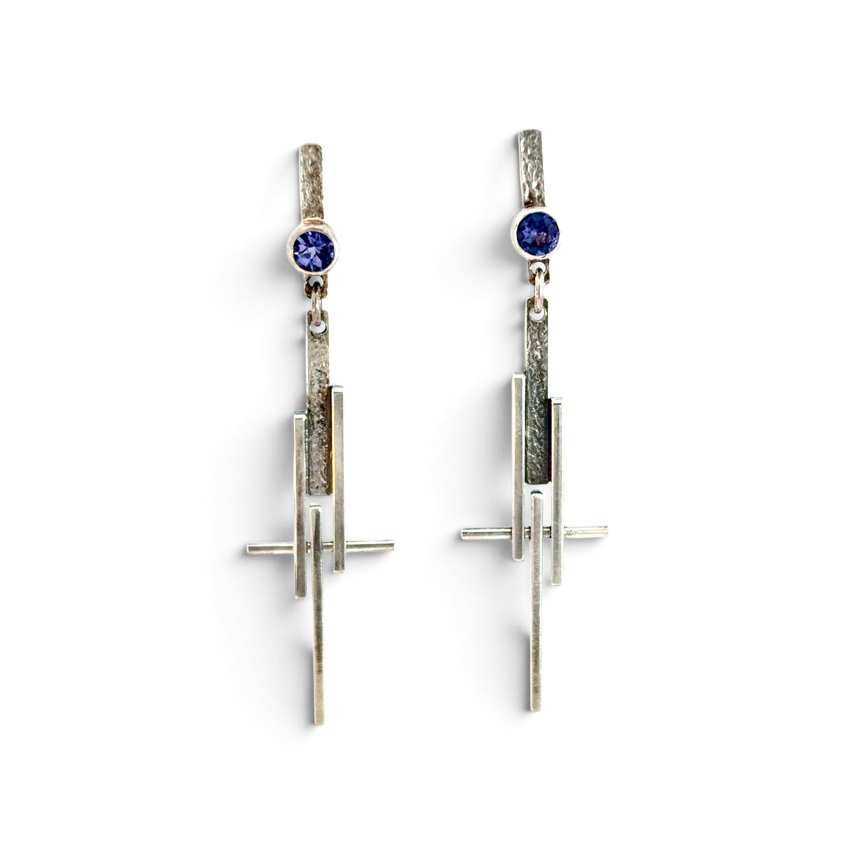 Madeleine Moore: Fences Earrings, Tanzanite and Sterling Silver
