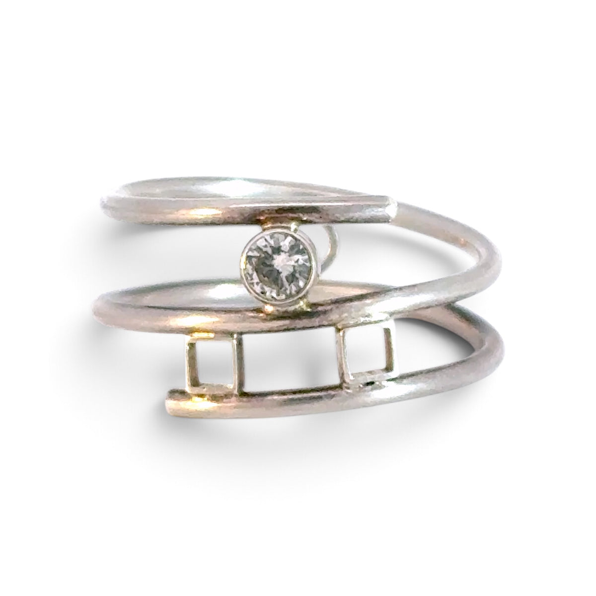 Madeleine Moore: Spiral Ring, Sterling Silver White Sapphire, size 6.25