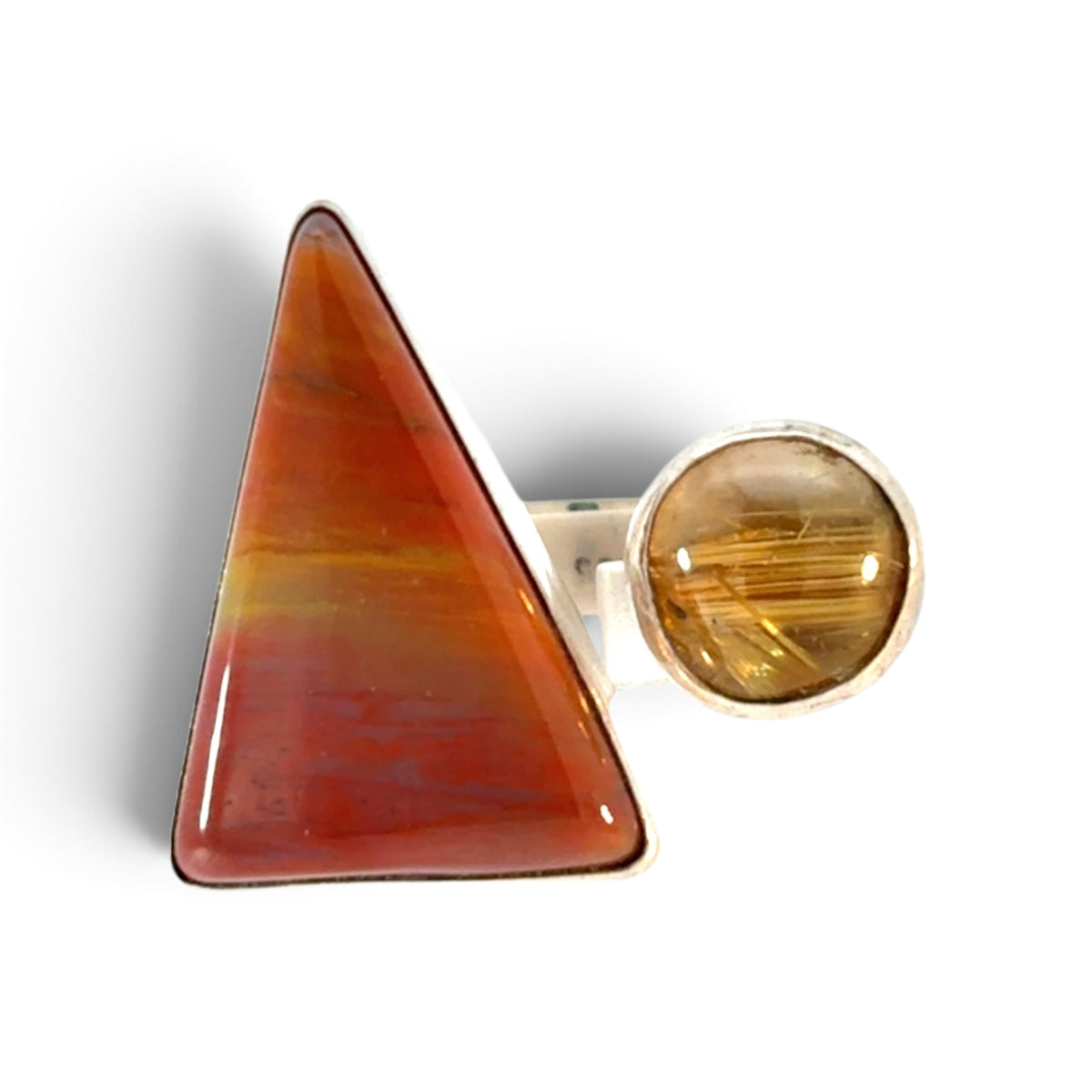 Dirigible Design/ Melanie Schlossberg & Blake Smith: Wrap Ring with Petrified Wood and Rutilated Quartz