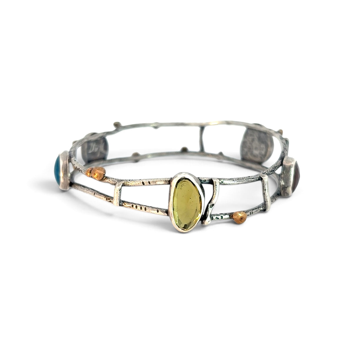 Dorothy Northern: Sterling Silver Mystic Moonstone, Olive Quartz, Serpentine, Amazonite, and Apatite,  Bracelet