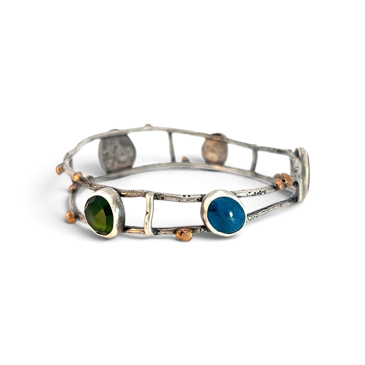 Dorothy Northern: Sterling Silver Mystic Moonstone, Olive Quartz, Serpentine, Amazonite, and Apatite,  Bracelet