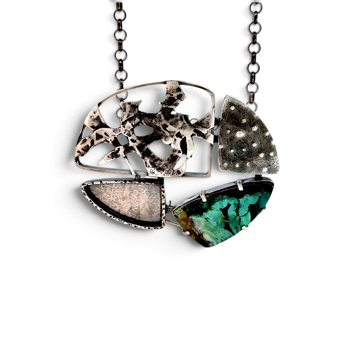 Dorothy Northern: Sterling Silver and Chrysocolla Brooch and Necklace