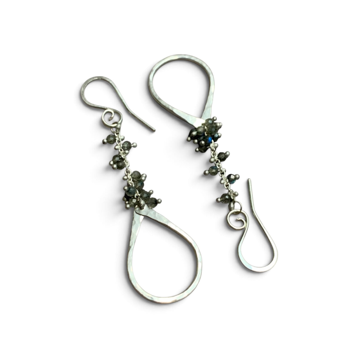 YedOmi Jewelry - Labradorite Tear Duster Earrings: Sterling Silver