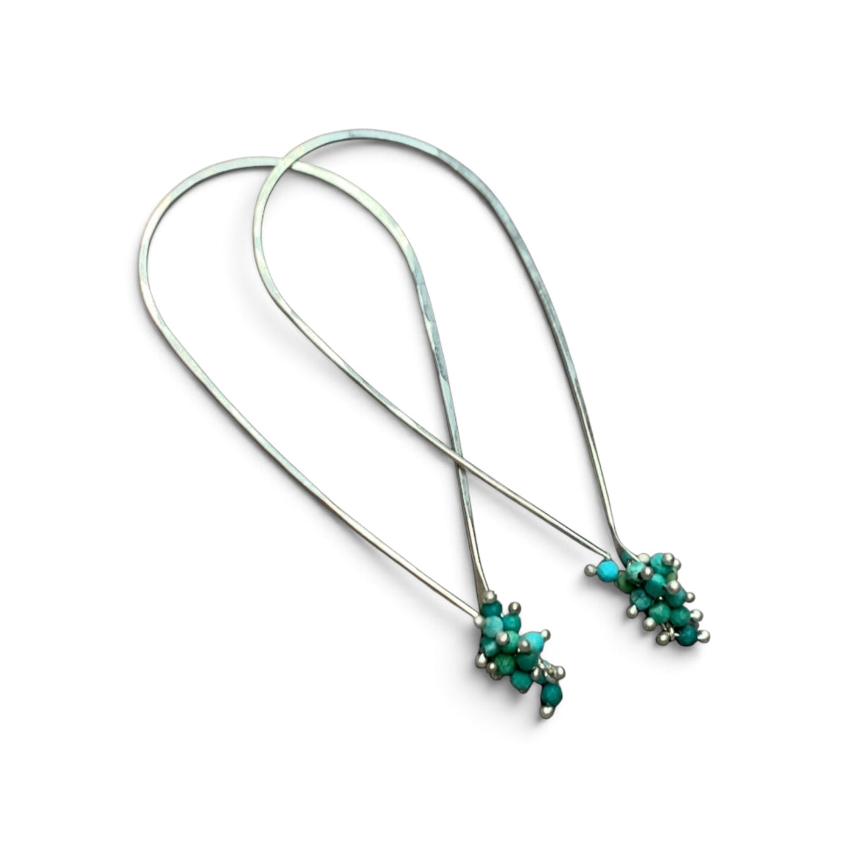 YedOmi Jewelry - Turquoise Tear Hoop Earrings: Sterling Silver