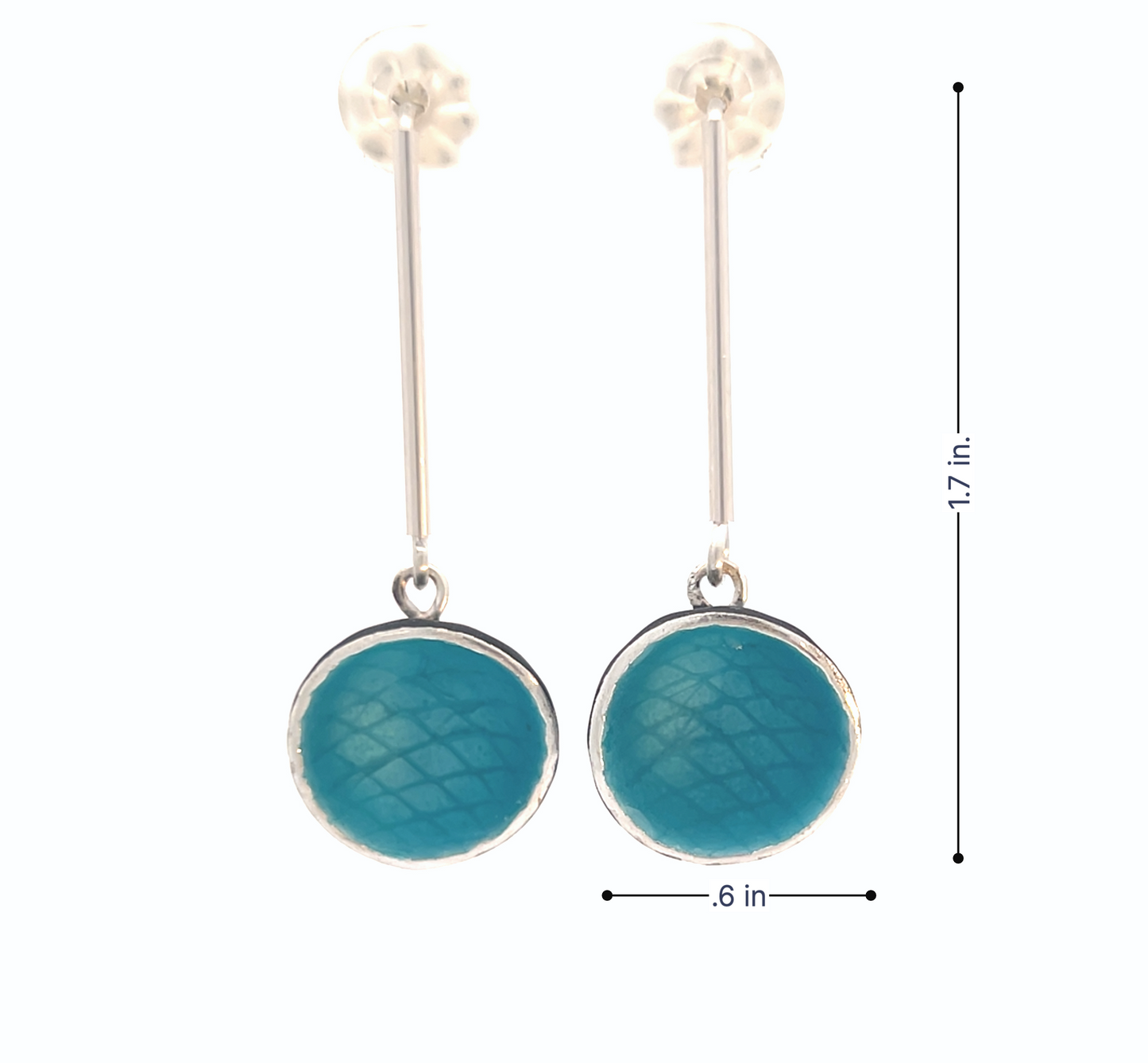 Sarah Perkins:Turquoise Blue, Textured Sterling Silver and Enamel Earrings