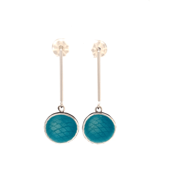 Sarah Perkins:Turquoise Blue, Textured Sterling Silver and Enamel Earrings