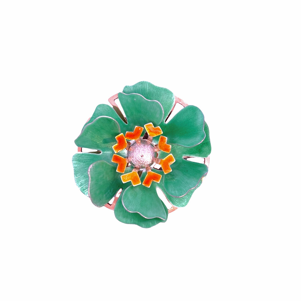 Deitra Blackwell: "Charlotte" Flower Brooch/Necklace, Green & Yellow