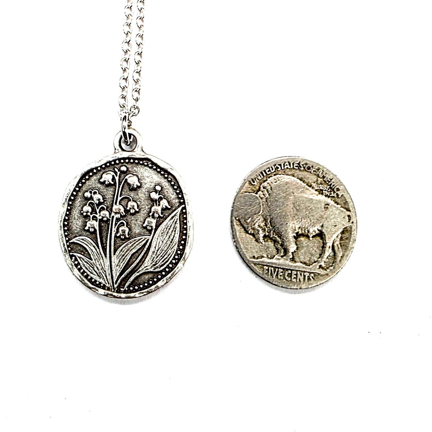 MergingMetals - Antique Silver Lily of the Valley Medallion Necklace