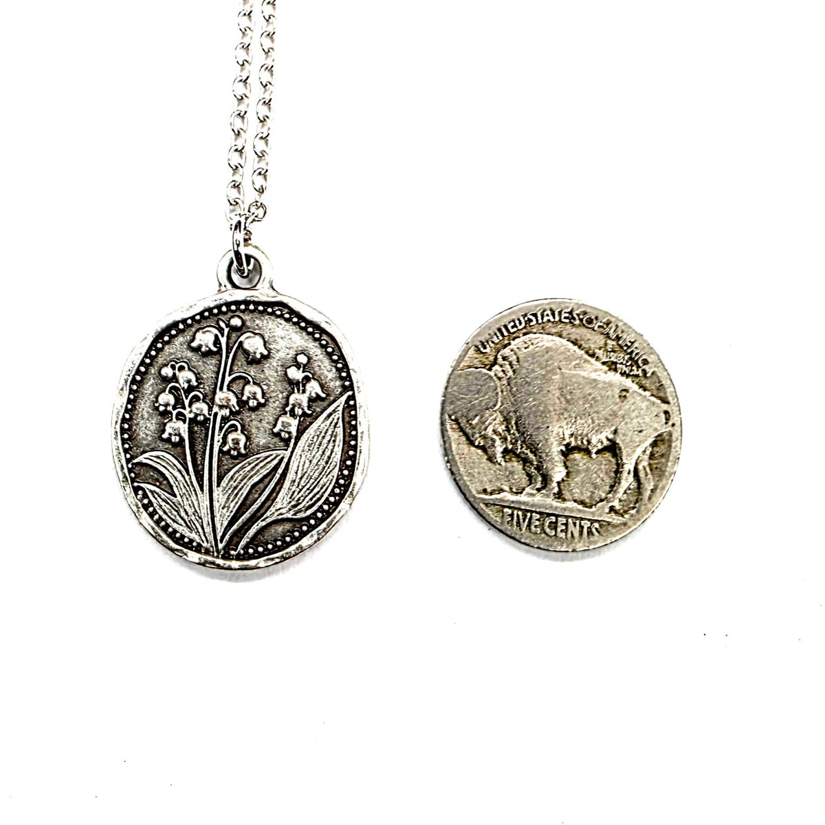 MergingMetals - Antique Silver Lily of the Valley Medallion Necklace