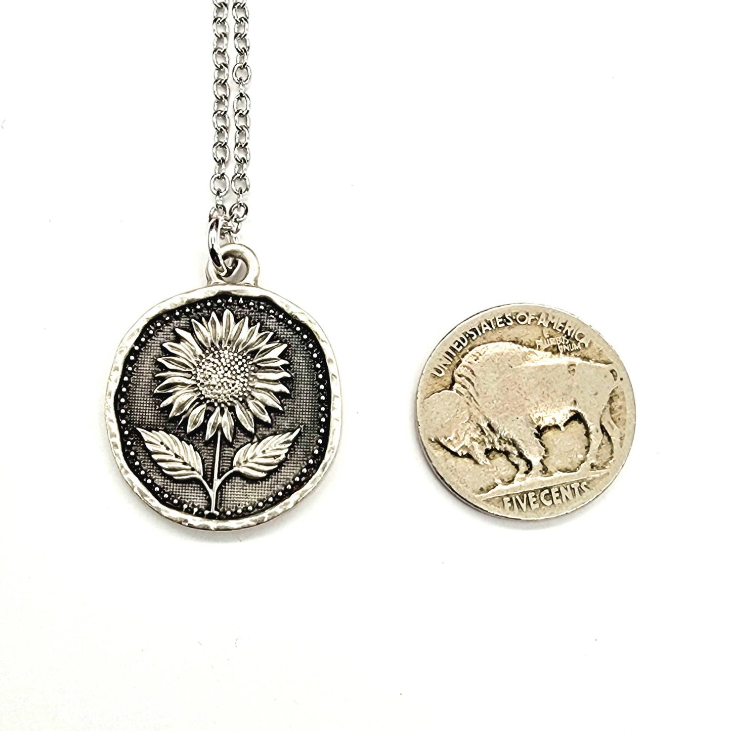 MergingMetals - Sunlit Bloom Pendant Necklace – Silver Sunflower Medallion