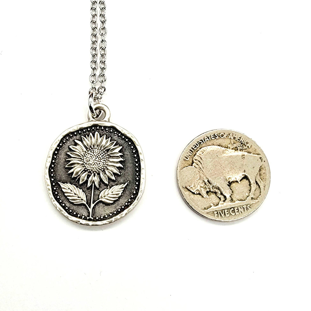 MergingMetals - Sunlit Bloom Pendant Necklace – Silver Sunflower Medallion