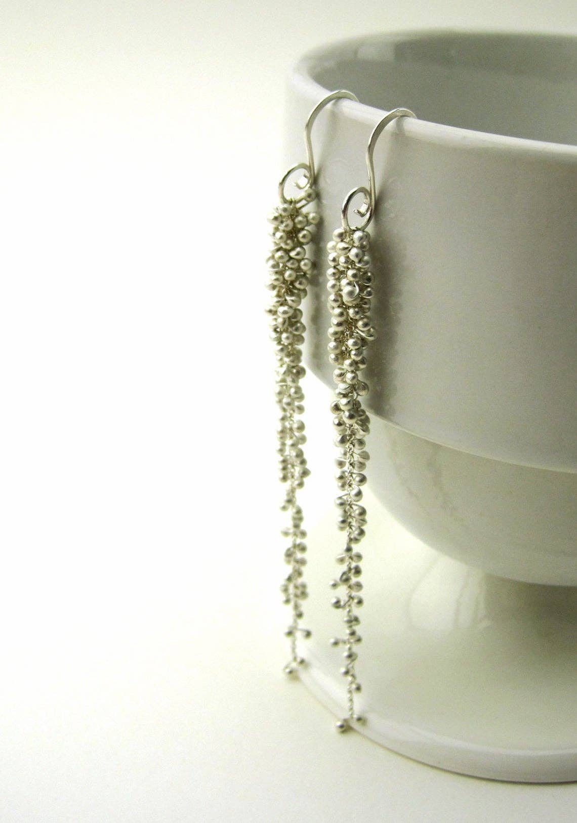YedOmi Jewelry - Extra Long Wisteria Caviar Earrings: Sterling Silver