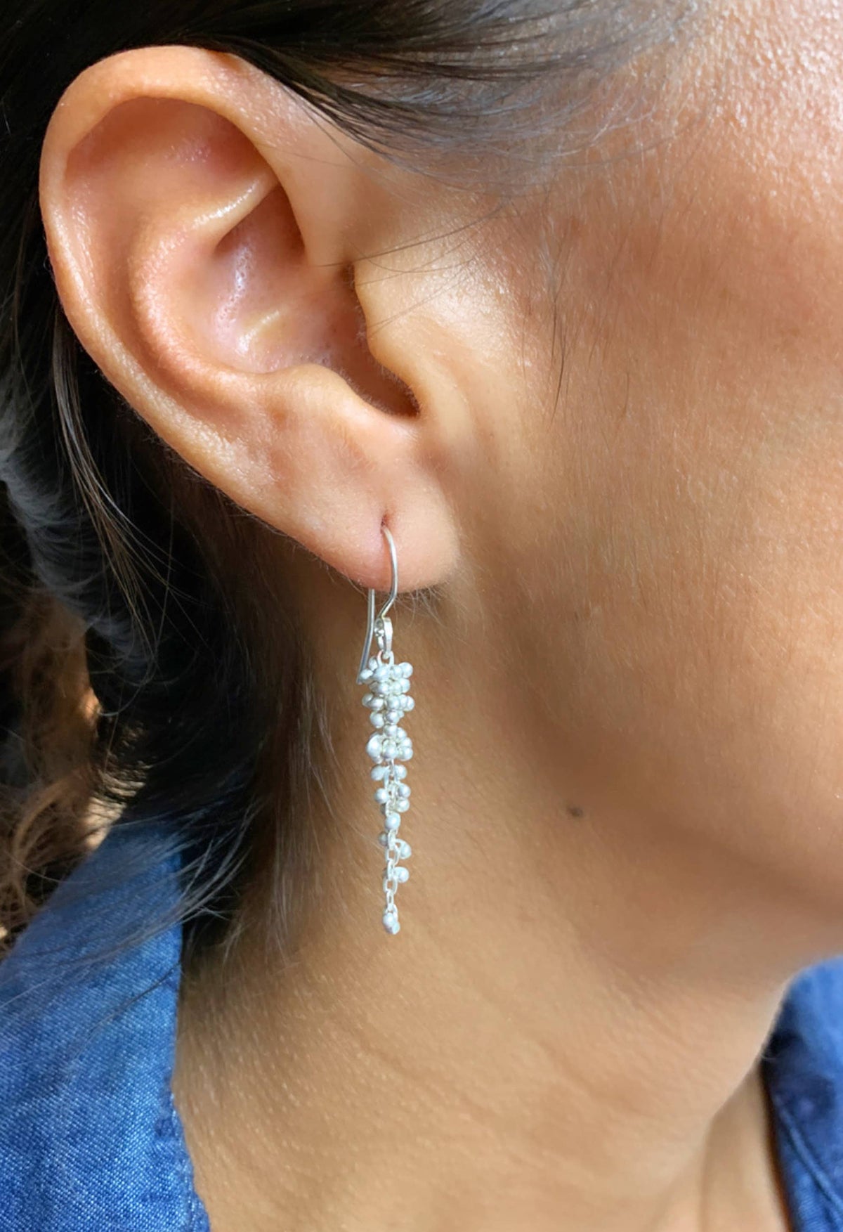 YedOmi Jewelry - Wisteria Caviar Earrings- Medium: Oxidized Sterling Silver