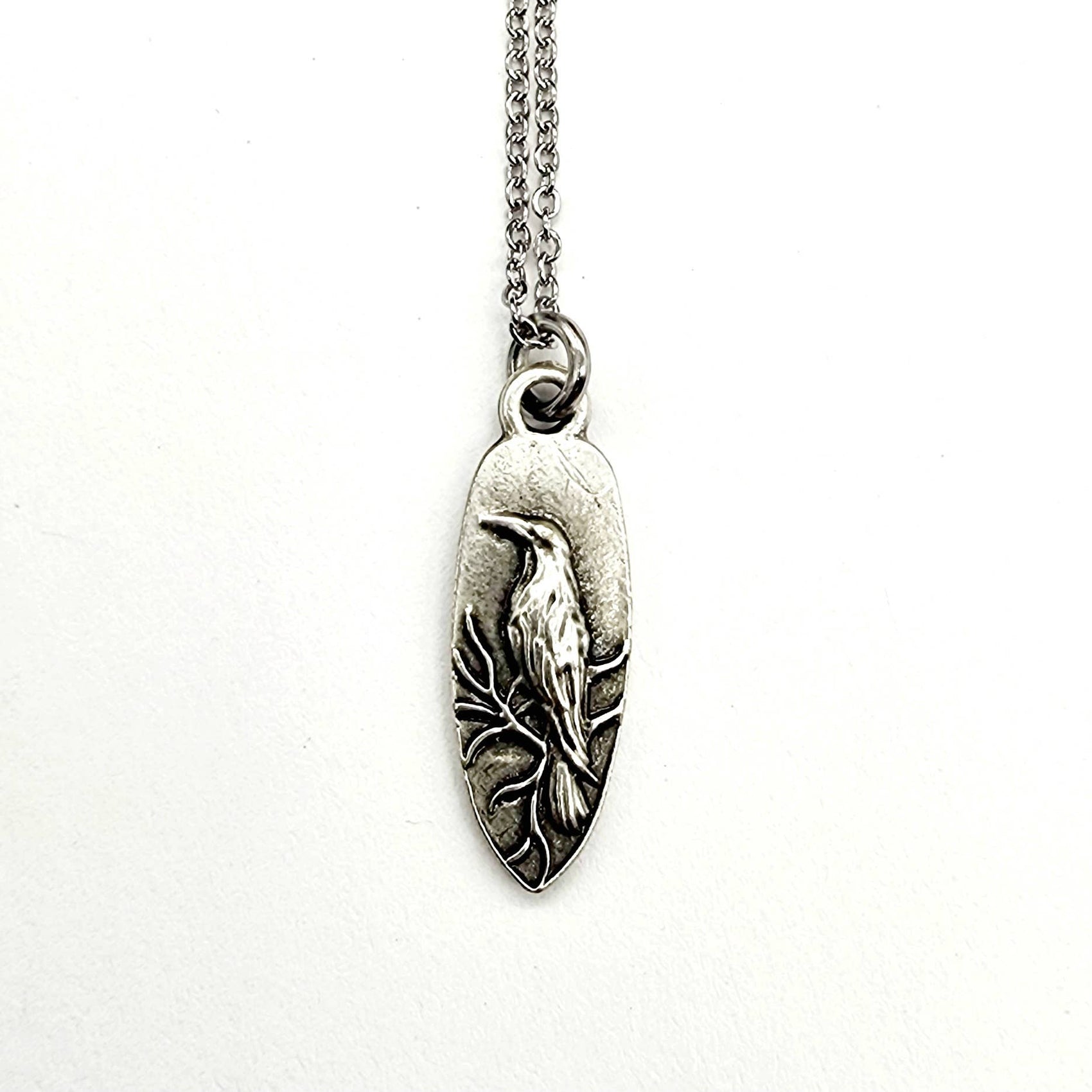 MergingMetals - Antique Silver Whispering Raven Pendant Necklace