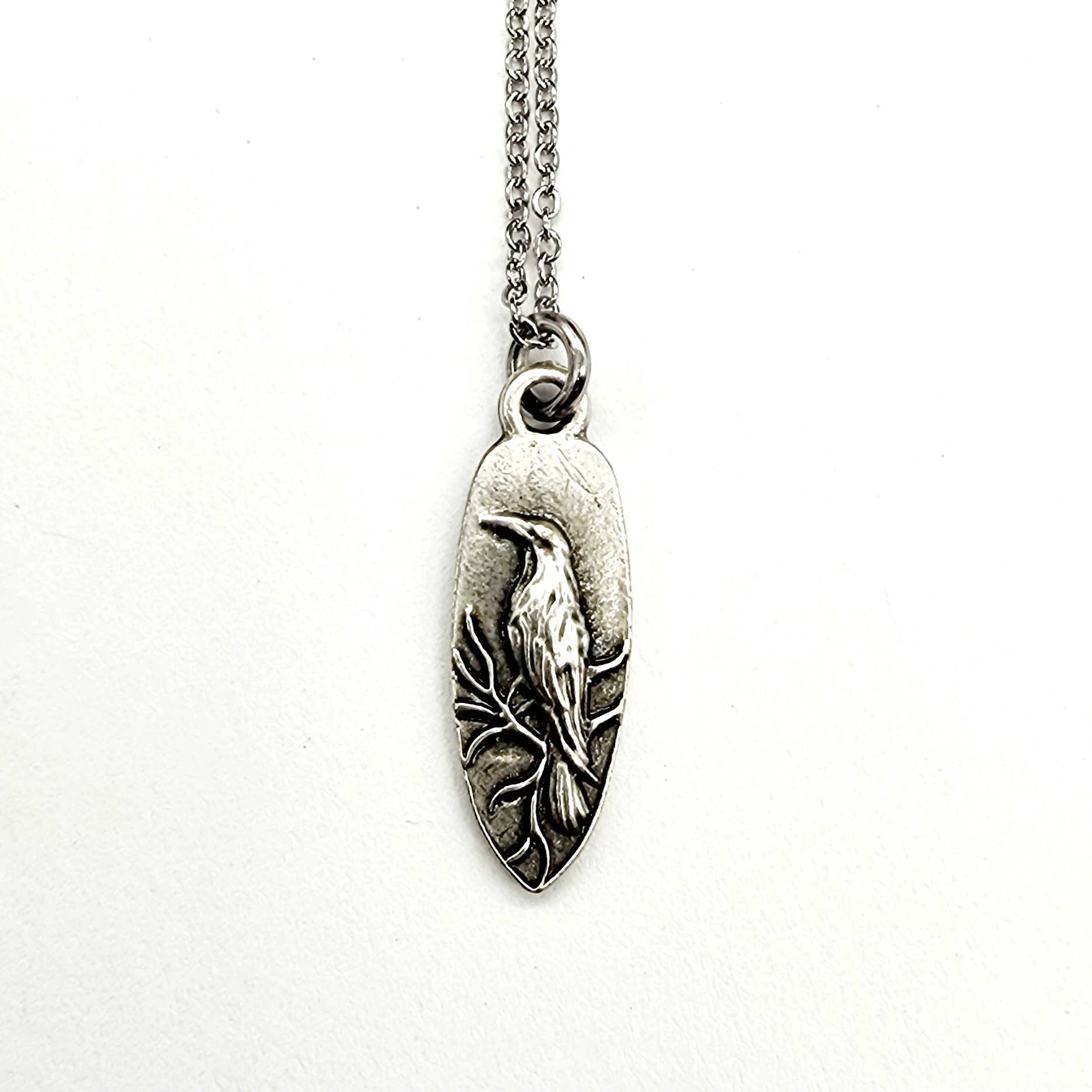 MergingMetals - Antique Silver Whispering Raven Pendant Necklace