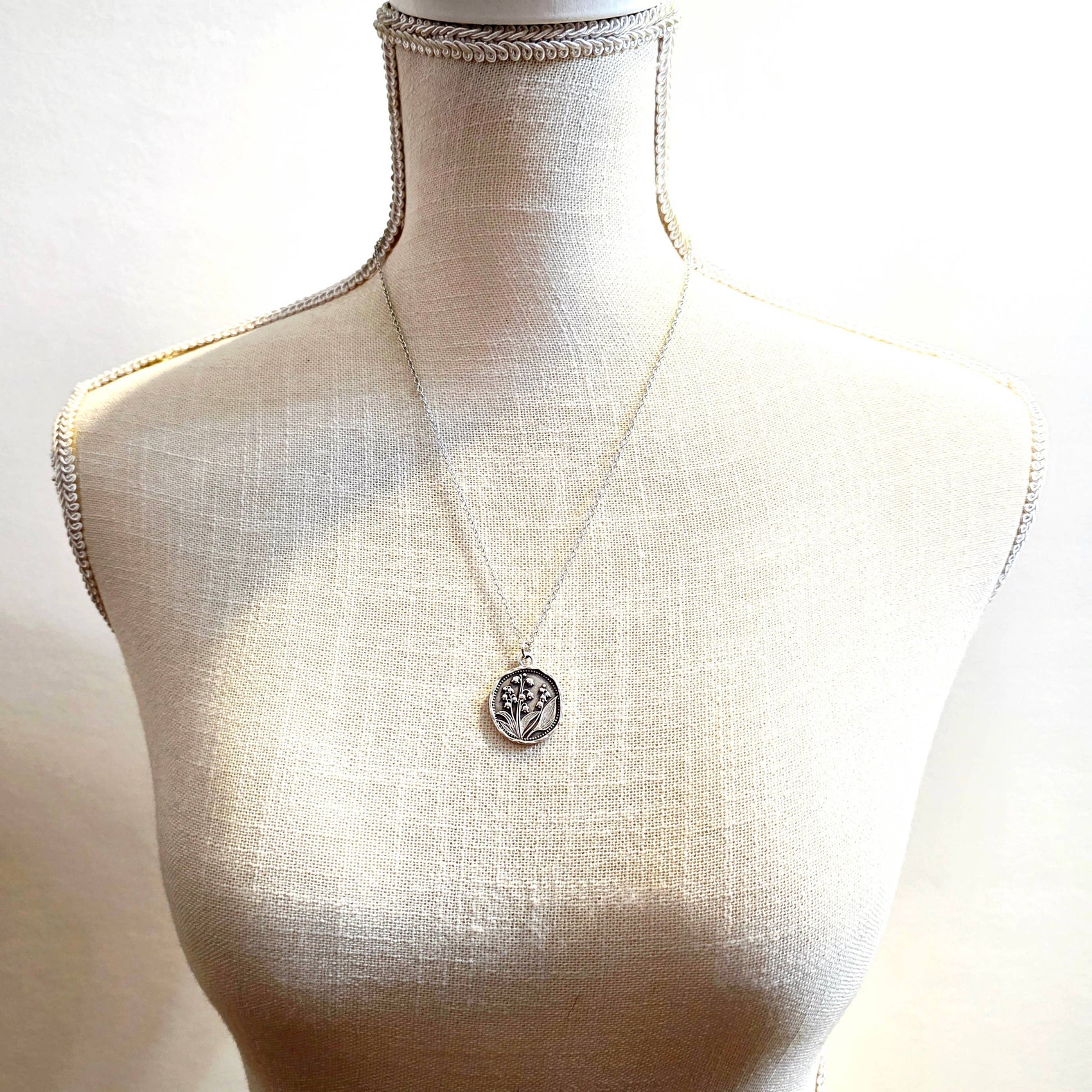 MergingMetals - Antique Silver Lily of the Valley Medallion Necklace