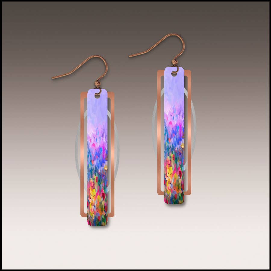 Illustrated Light & DC Designs - Rainbow Floral Geometric Metal Accent Earrings