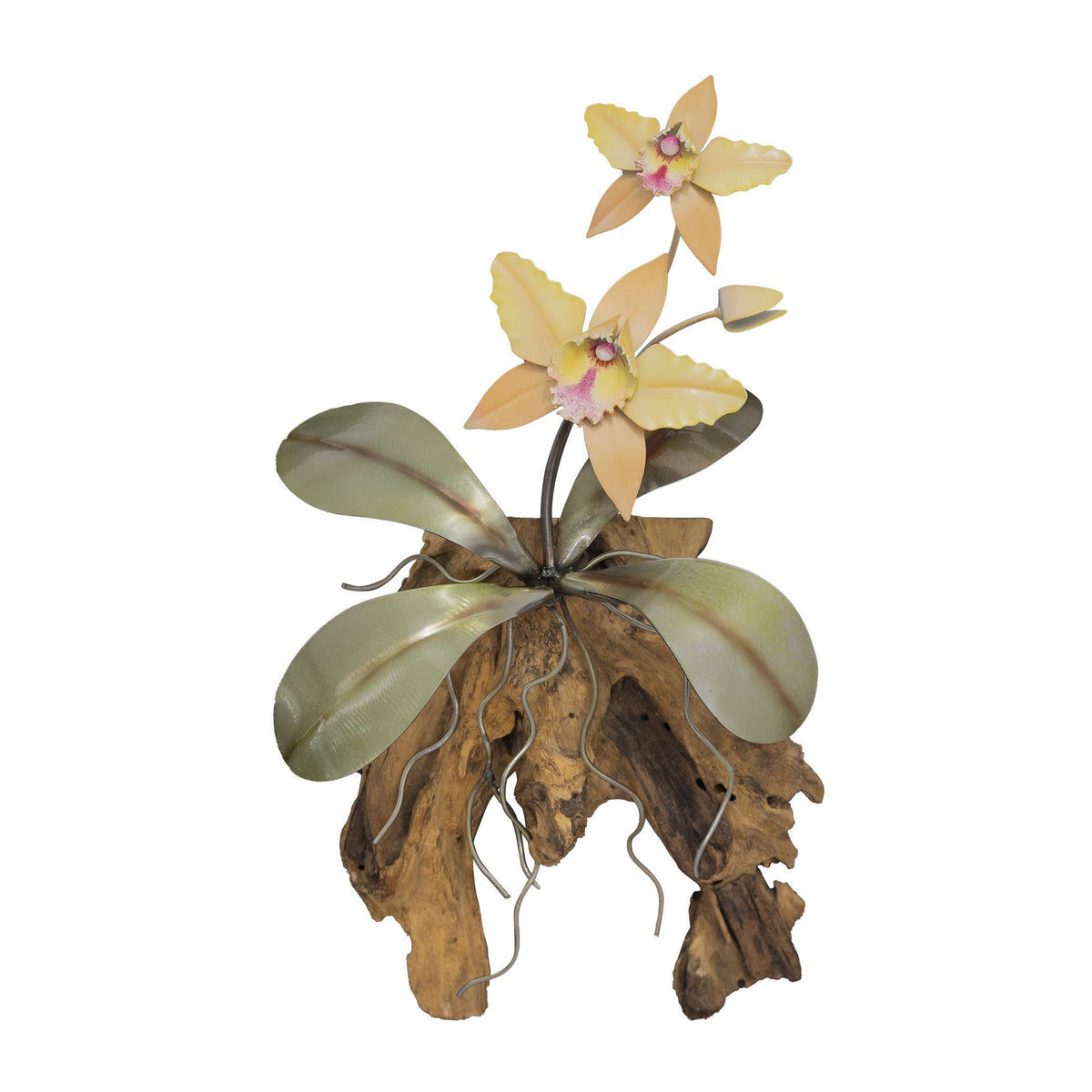 Copper Art - Yellow Cattelya Orchid on Teak, Wall Piece