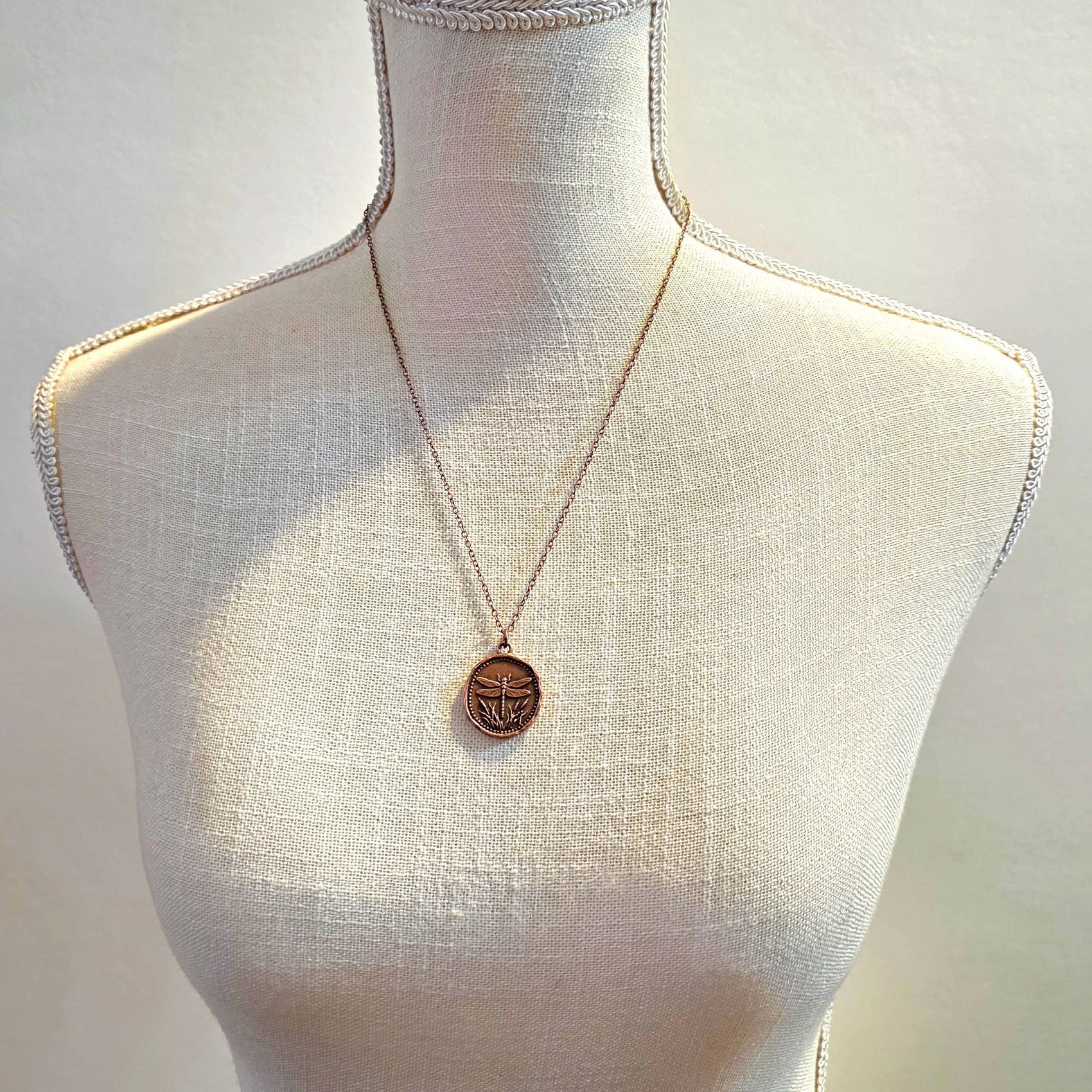 MergingMetals - Stillwater Dragonfly Antique Copper Medallion Necklace