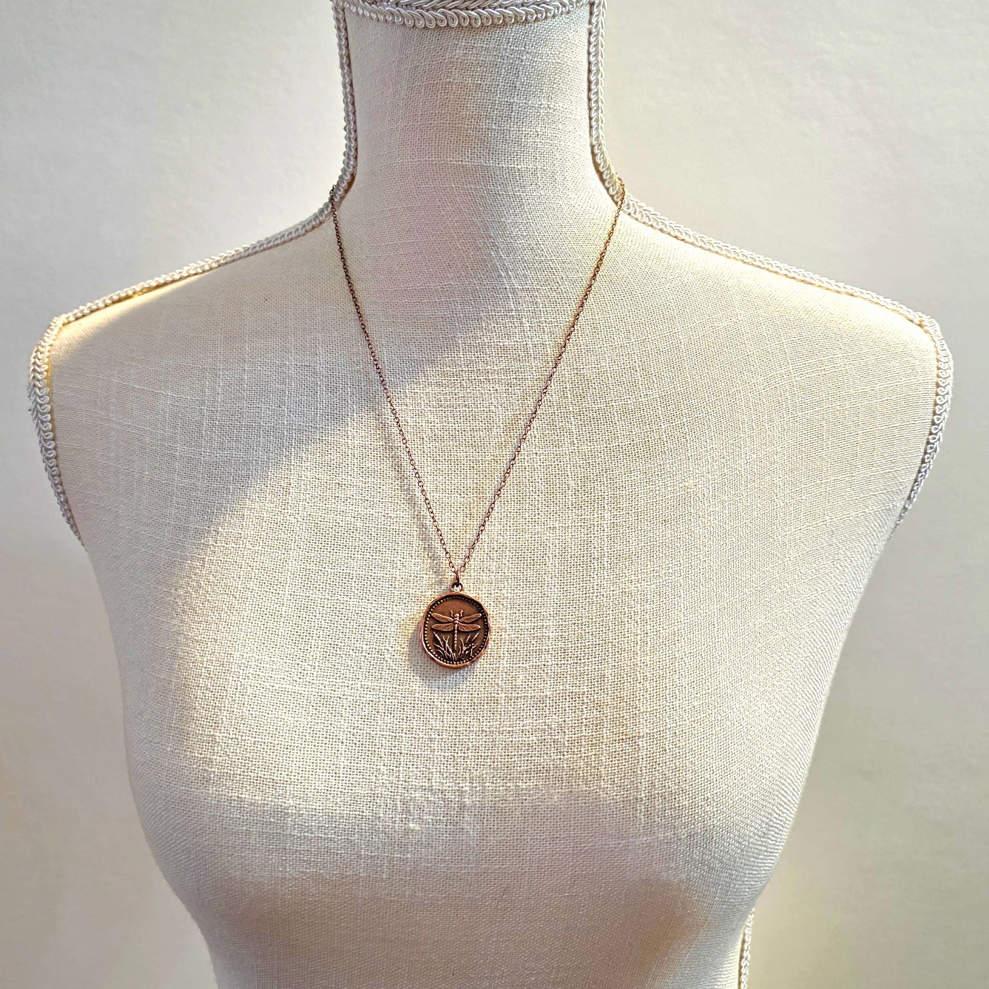 MergingMetals - Stillwater Dragonfly Antique Copper Medallion Necklace