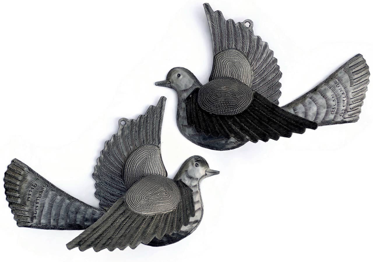 Haiti Fair Trade~ It's Cactus - Haitian Metal Doves, Table Top or Wall Art 10 1/2" x 7 1/2"