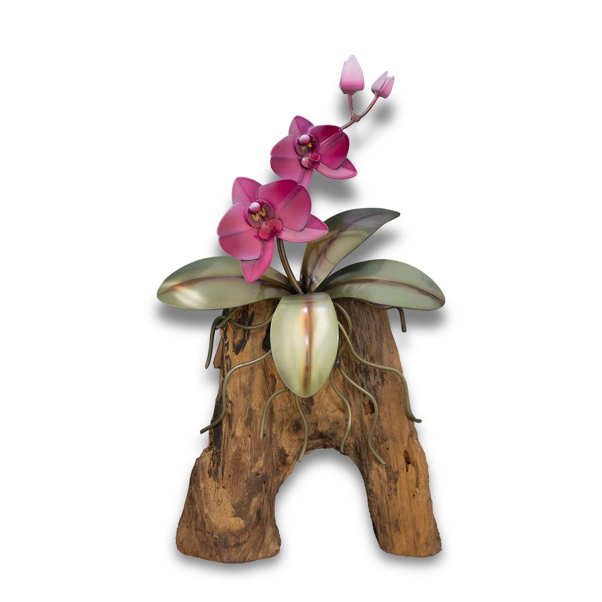 Copper Art -Pink Phaleanopsis Orchid Copper Wall Piece on Teak Wood