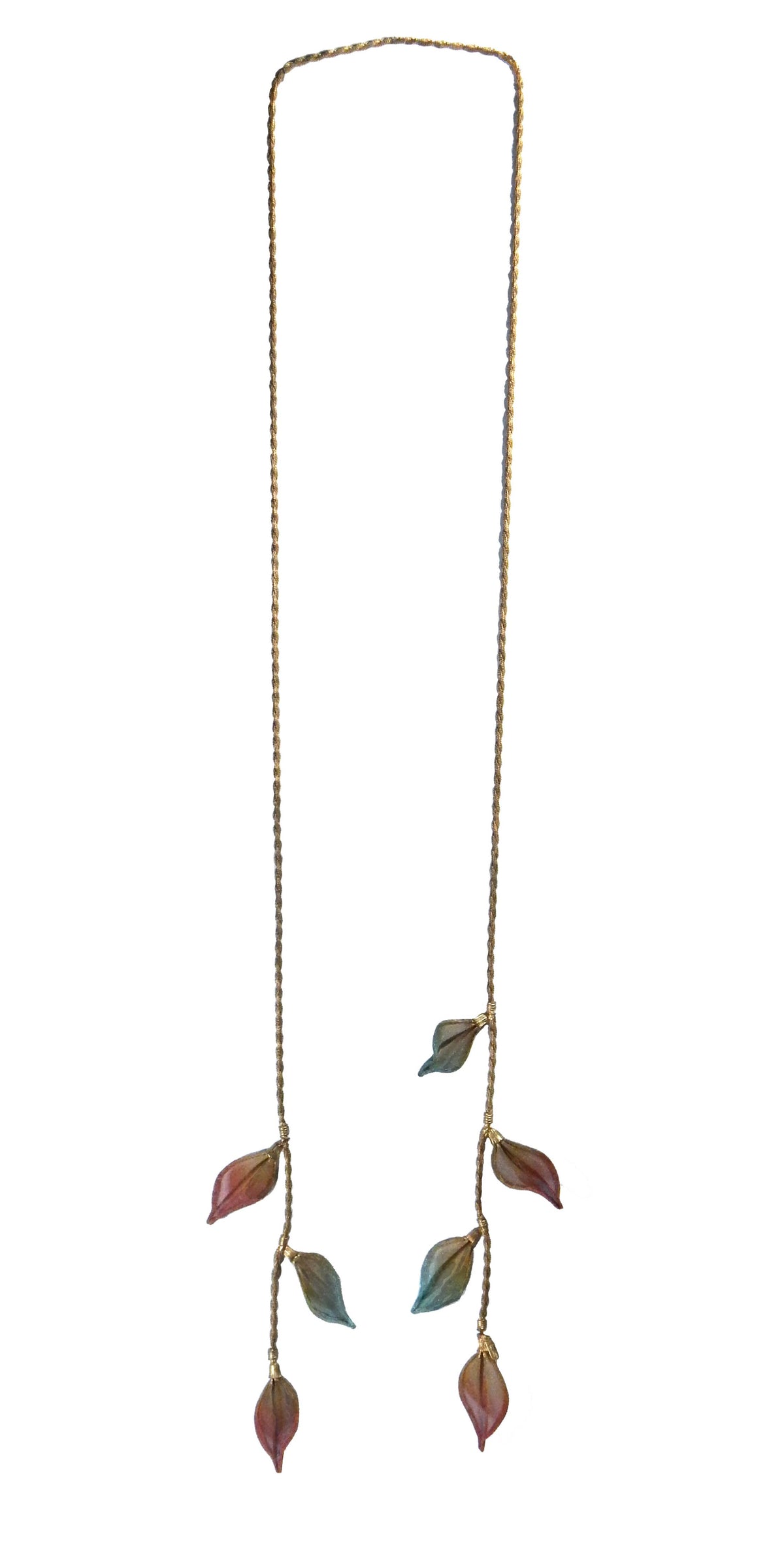 Sarah Cavender Metalworks - 50" Falling Leaves Birch Leaf Lariat: Gold with Multi Color Leaves
