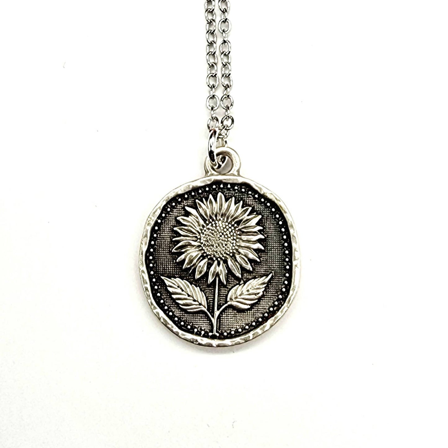 MergingMetals - Sunlit Bloom Pendant Necklace – Silver Sunflower Medallion