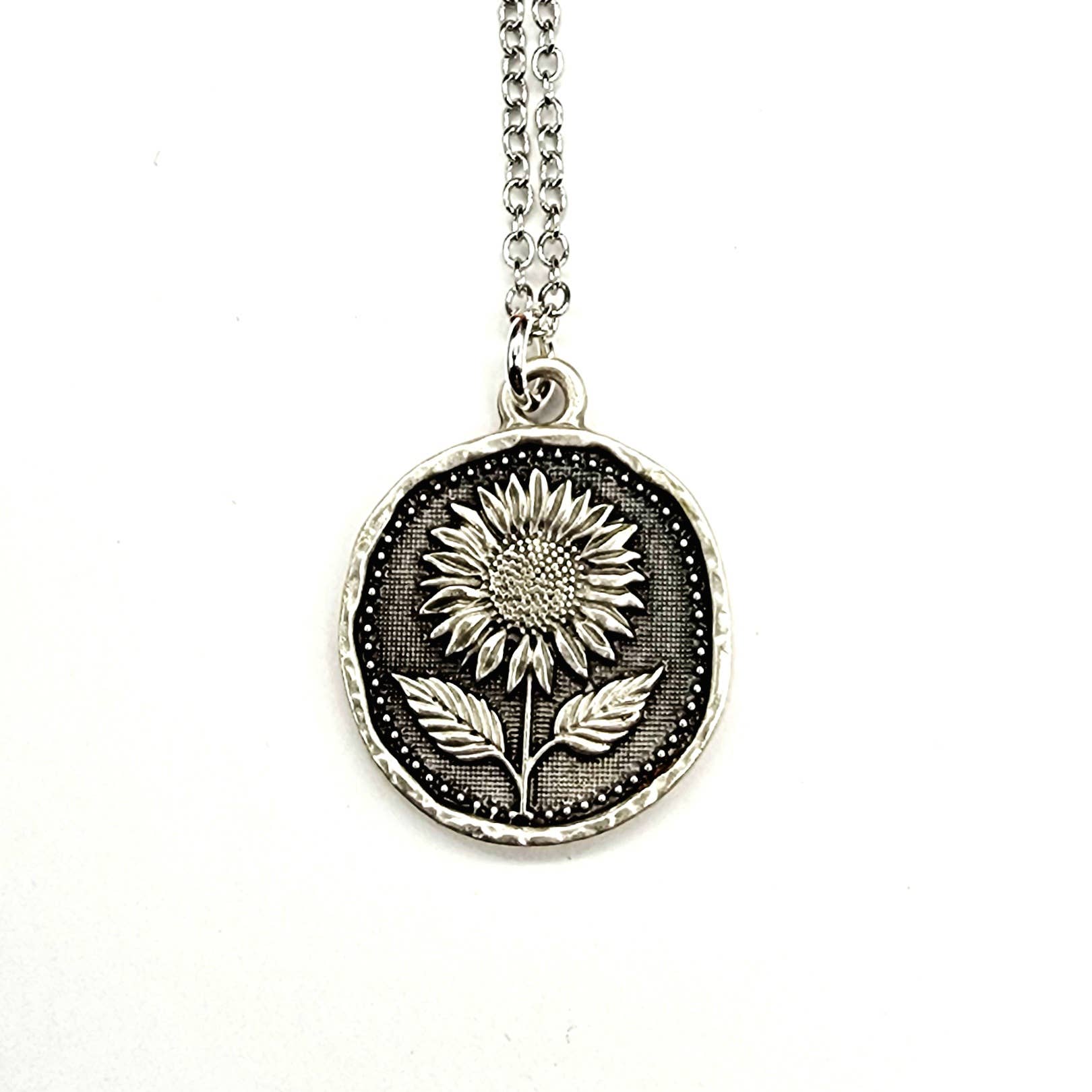 MergingMetals - Sunlit Bloom Pendant Necklace – Silver Sunflower Medallion