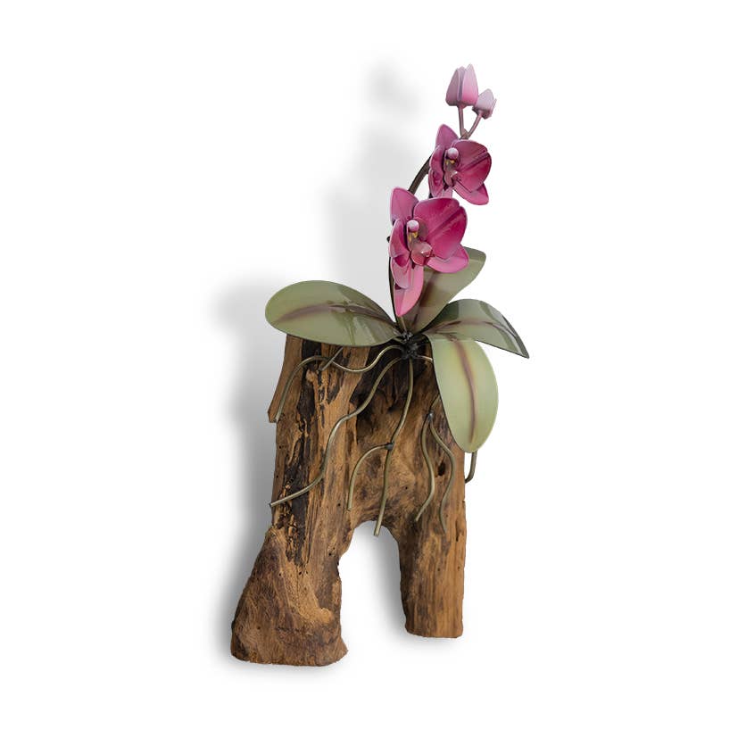 Copper Art -Pink Phaleanopsis Orchid Copper Wall Piece on Teak Wood