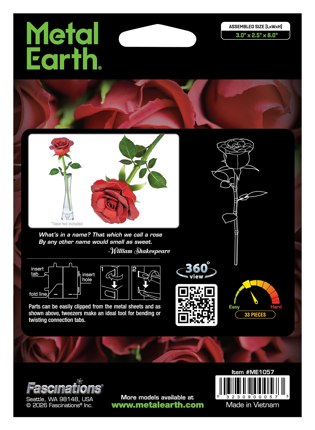 Metal Earth - Metal Earth Red Rose 3D metal model kit