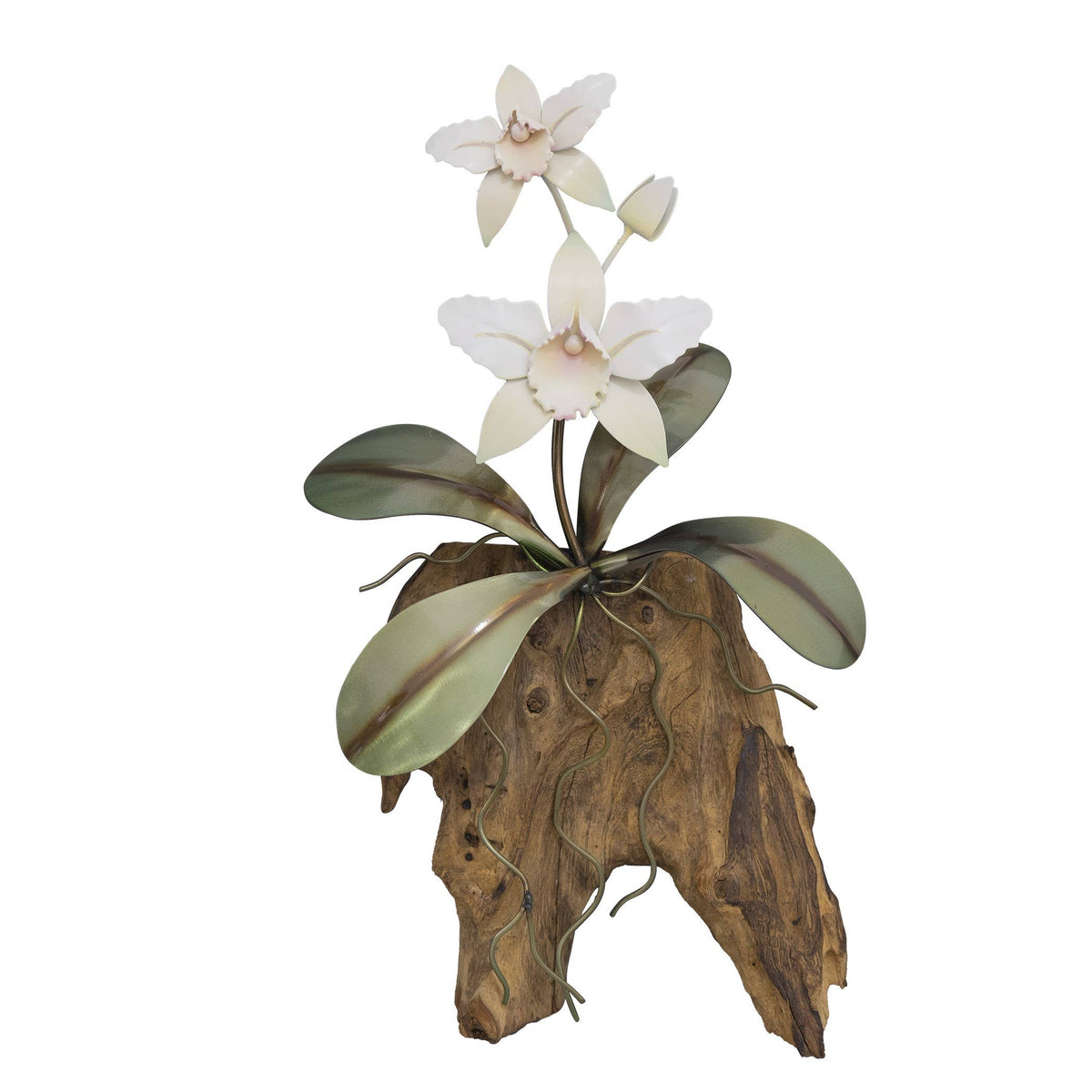 Copper Art -White Cattelya Orchid on Teak, Wall Piece