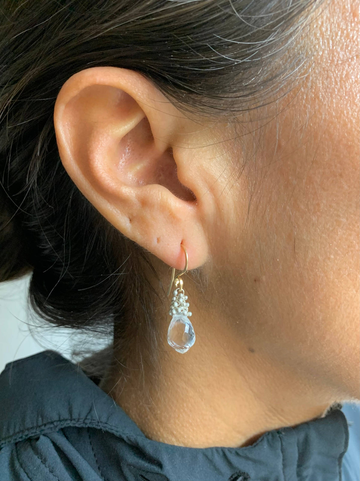 YedOmi Jewelry - Caviar Dew Drop Earrings in Clear Quartz : Sterling Silver