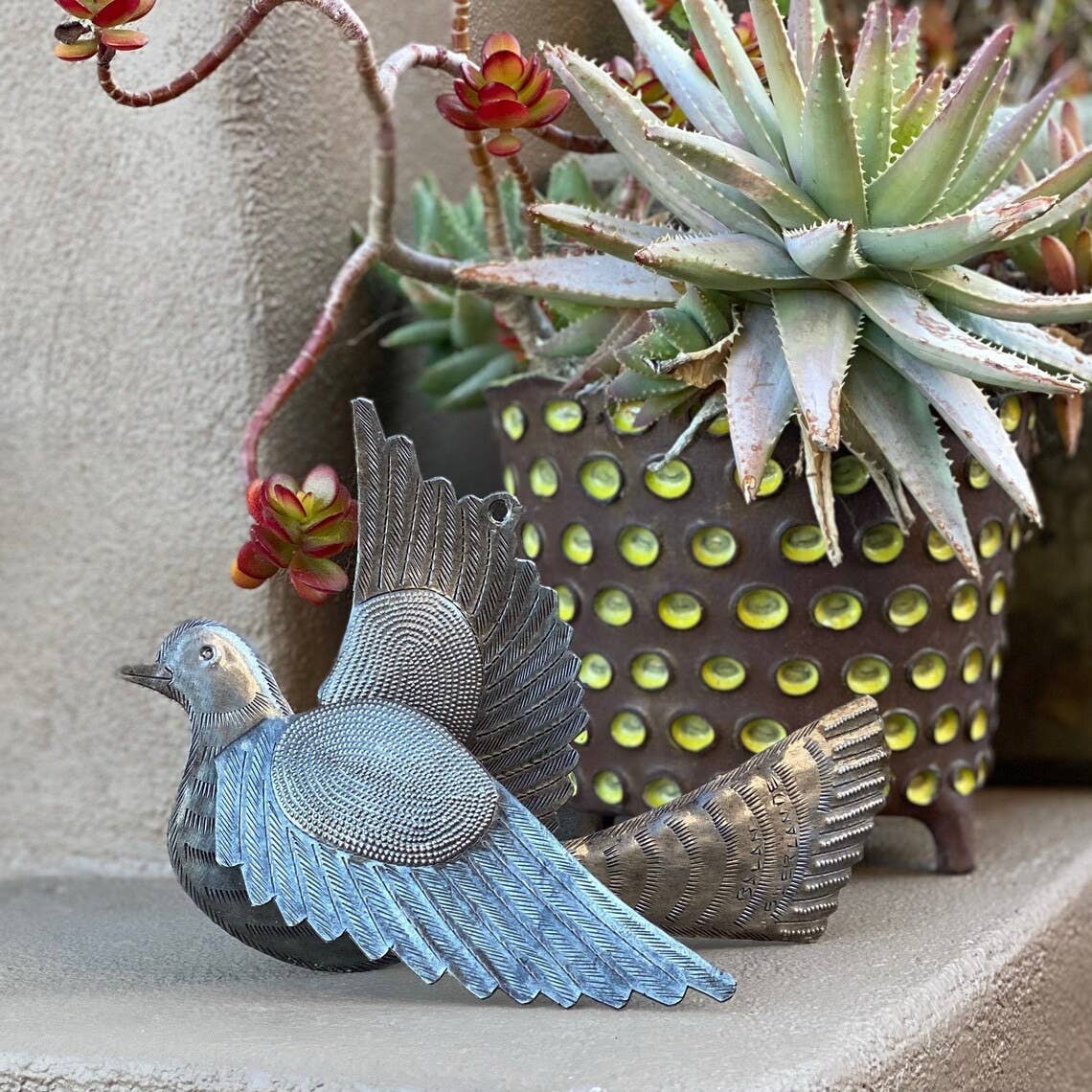 Haiti Fair Trade~ It's Cactus - Haitian Metal Doves, Table Top or Wall Art 10 1/2" x 7 1/2"