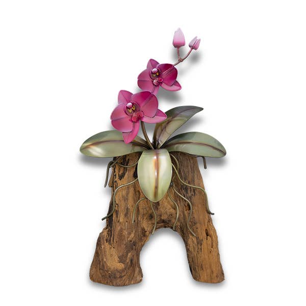 Copper Art -Pink Phaleanopsis Orchid Copper Wall Piece on Teak Wood