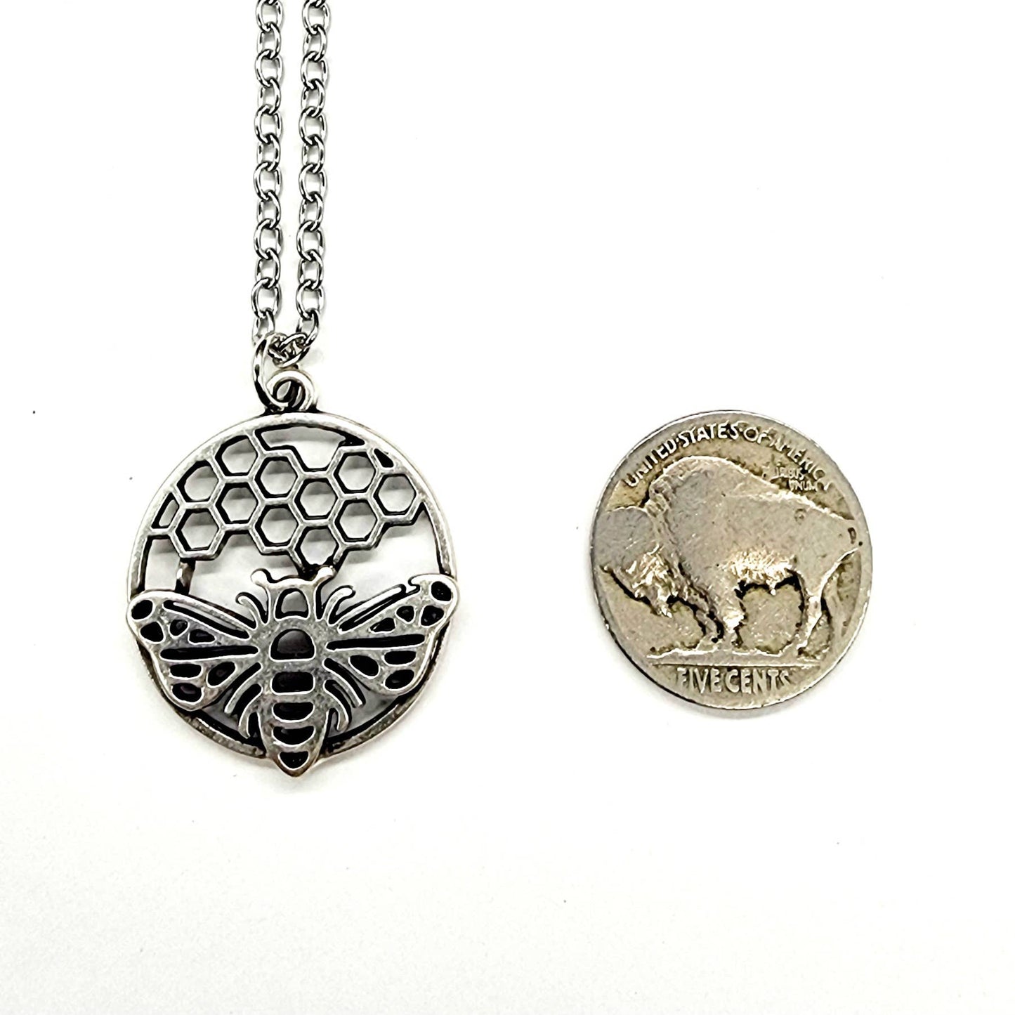 MergingMetals - Silver Honeybee Pendant Necklace