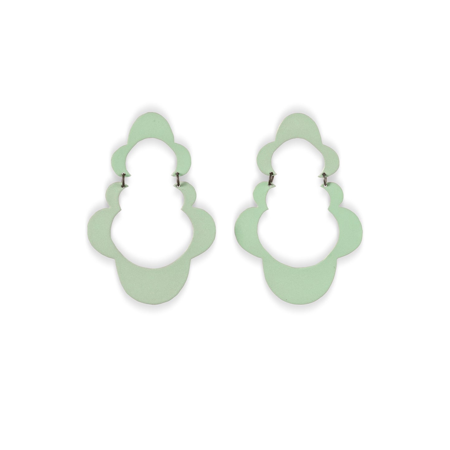Linda Azar: Earrings, large Coquette - sterling silver, powder coated steel, mint