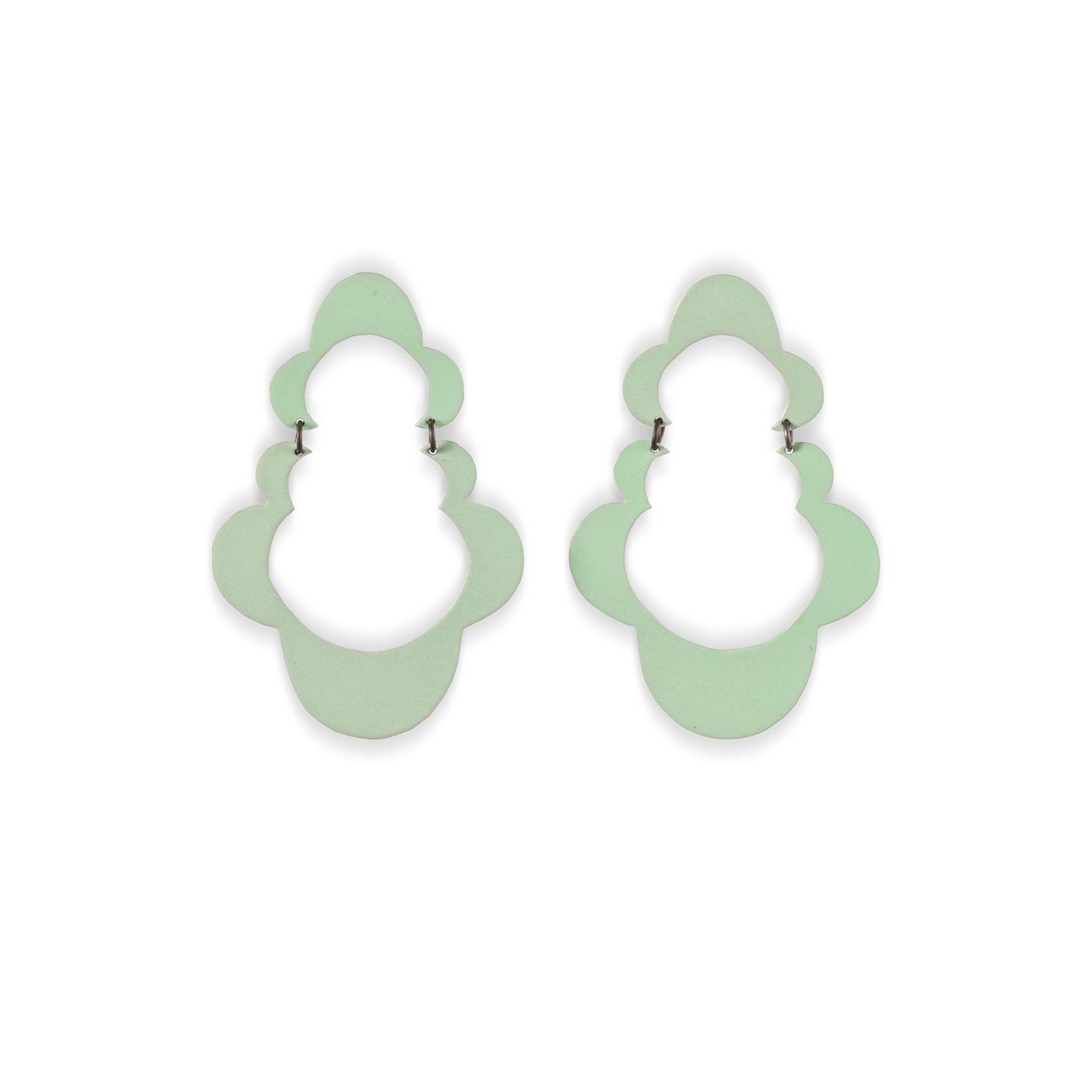 Linda Azar: Earrings, large Coquette - sterling silver, powder coated steel, mint