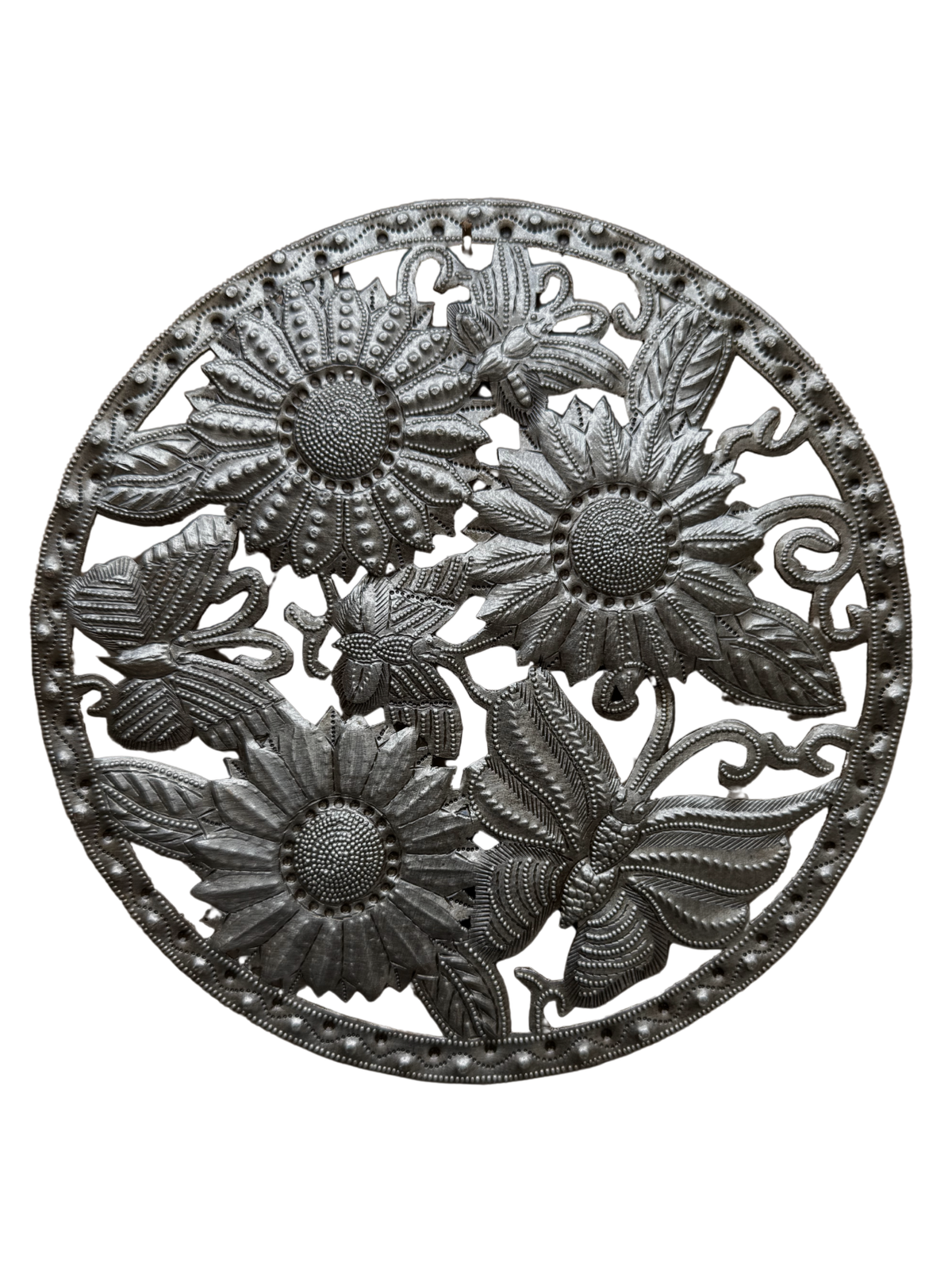 Haiti Fair Trade~ It's Cactus - Butterfly and Sunflowers Garden Metal 8" x 8" Wall Hanging