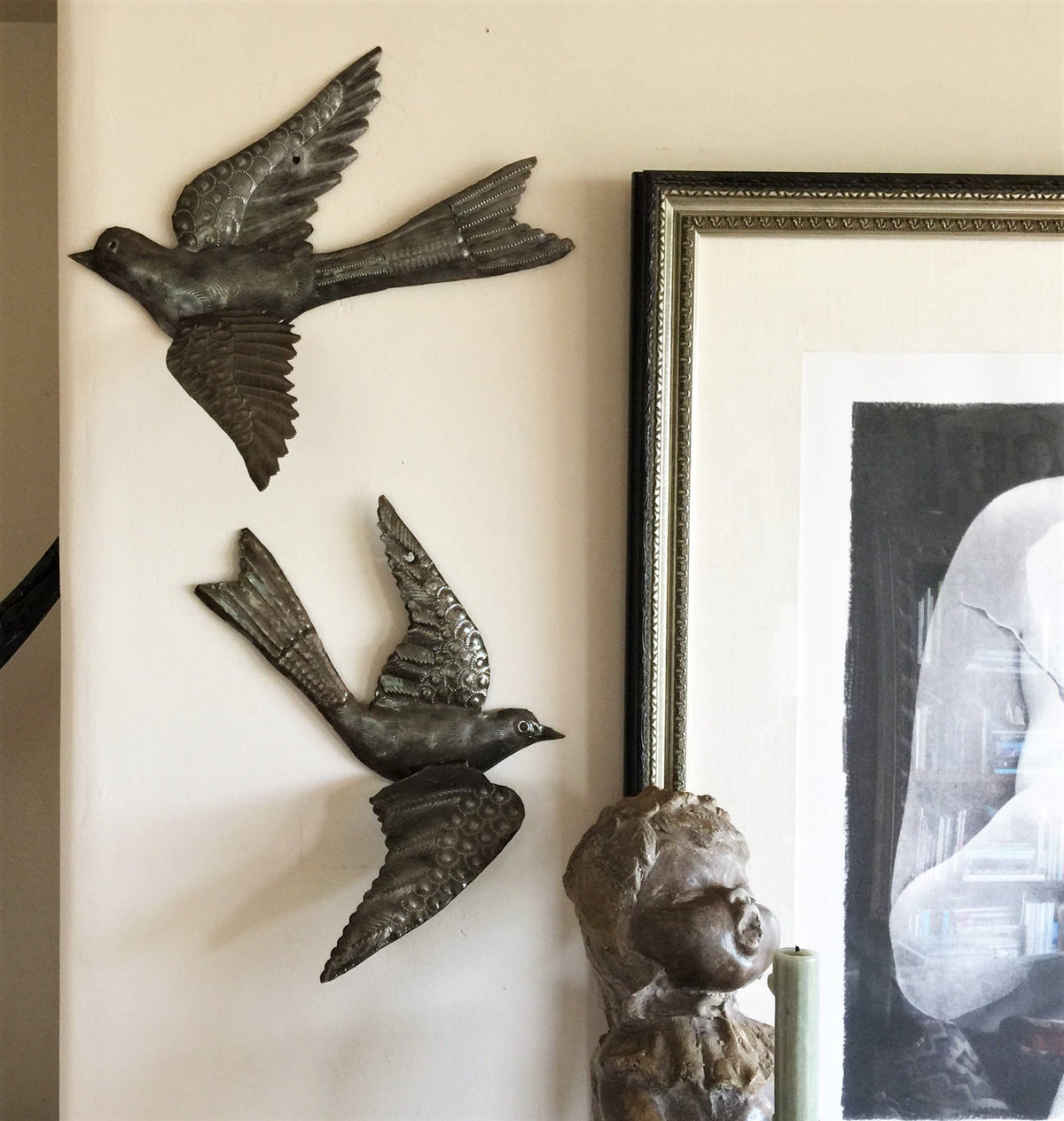 Haiti Fair Trade~ It's Cactus - 13" Set/2 Large Birds, $11 ea. 3D Wings, Home Garden Plaques Regular