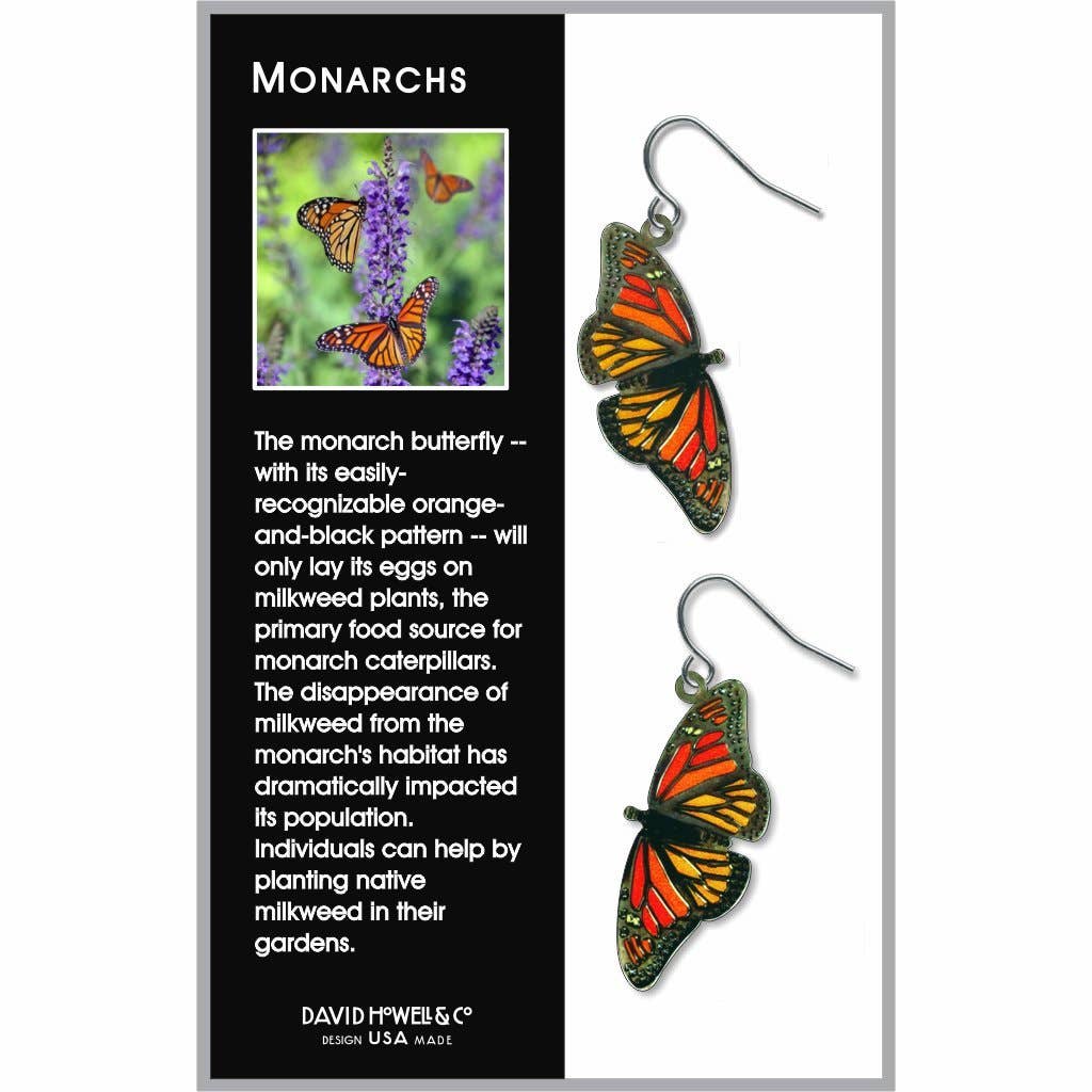 David Howell and Company - Monarch Butterfly Earrings, MADE in USA Regular