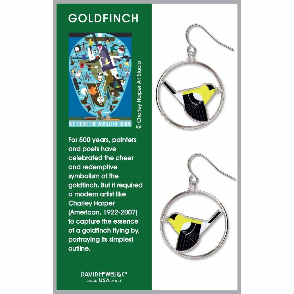David Howell and Company - Charley Harper's Goldfinch Earrings, MADE in USA Regular
