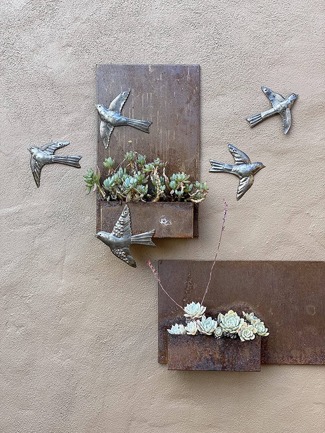 Haiti Fair Trade~ It's Cactus - Set of 5 Birds , Garden Home Decor, Metal Plaques 6" Regular