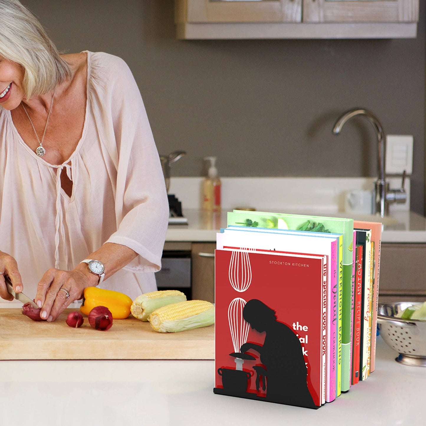 Artori Design LLC - Chef Laser-Cut Metal Bookends for Cookbooks Regular